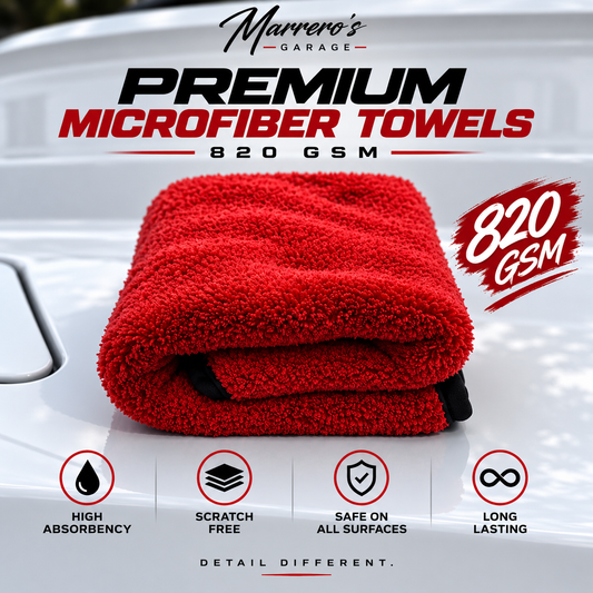 Marrero’s Garage Premium Microfiber Towels – 3 Pack | 820 GSM | 16x16